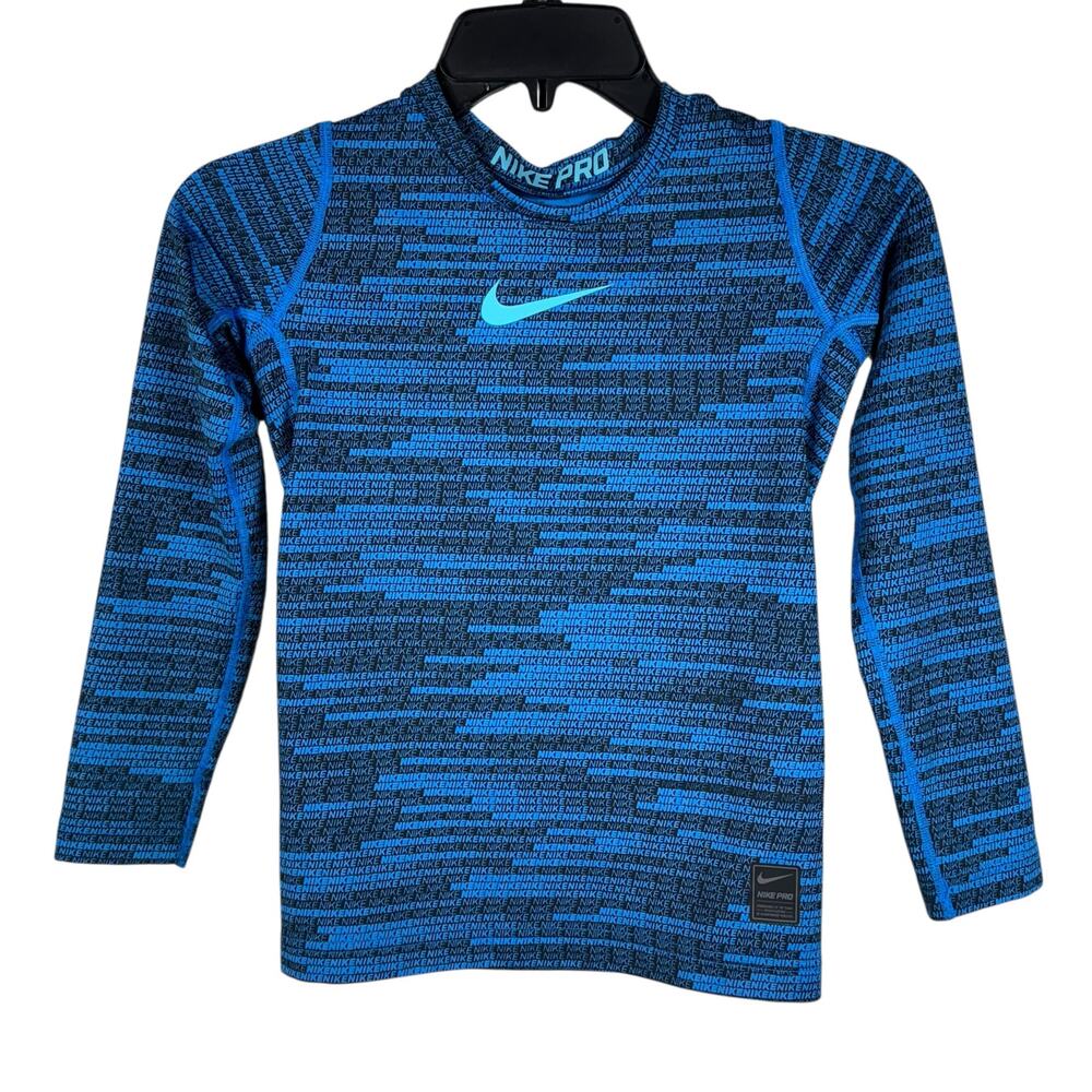 Nike Pro Boys Youth Medium Fitted Shirt Warm Long Sleeve Stretch Wicking Blue